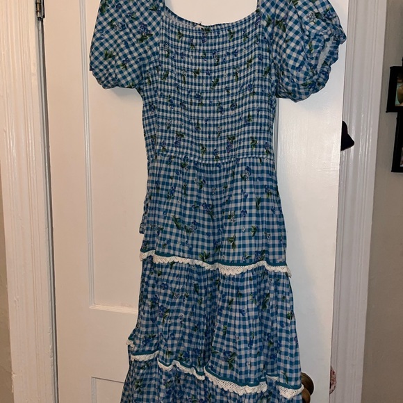 JessaKae Dresses & Skirts - Jessa Kae Blueberry Muffin Checkered Midi Dress with Floral Details